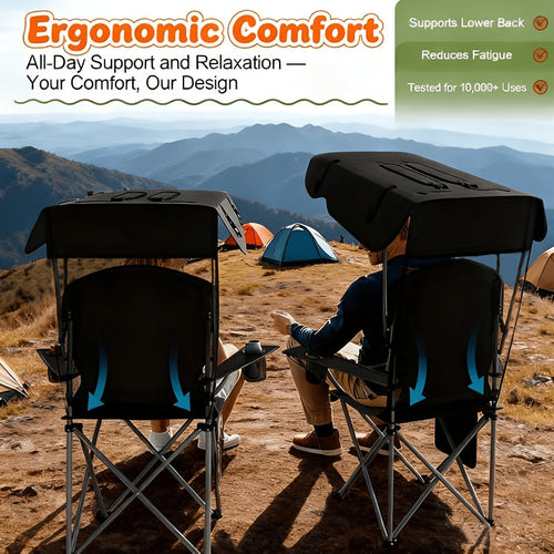 Portable Camping Chair with Canopy – Folding Chair with UV Sun Shade 600D Oxford Fabric Lightweight & Durable for Camping Beach Picnics Fishing & Sports, 4 Colors