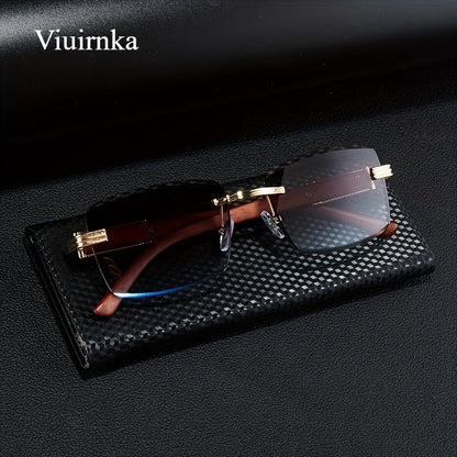 Vintage Rimless Rectangle Sunglasses for Women Men – Trendy Leopard Temple UV Protection Eyewear, 7 Lens Colors, Stylish Unisex Glasses for Outdoor, Driving, Travel, Parties & Daily Wear