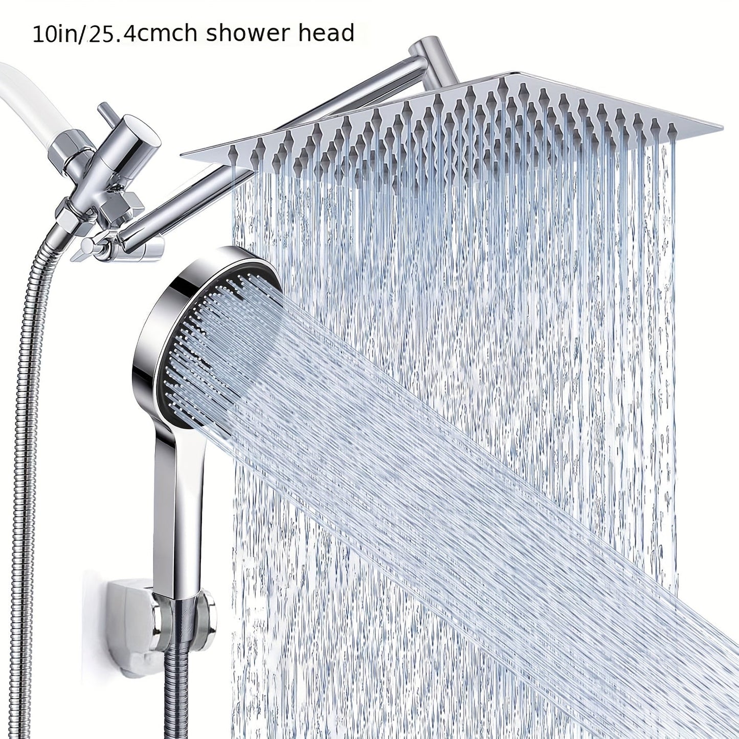 High Pressure Rainfall Handheld Shower Head Combo 11-Inch Extension Arm 9 Settings Anti-Leak Height Adjustable Chrome Matte Black