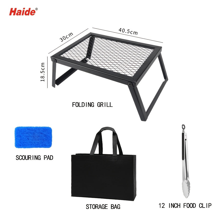 Heavy Duty Bonfire Campfire Grill with Firewood Rack – Outdoor BBQ Grill for Camping, RV, Picnic & Backyard, Includes Storage Bag, Food Clips & Cleaning Cloth, Perfect Men's Gift