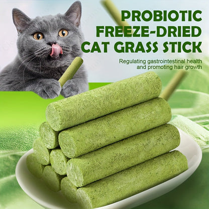 Cat Grass Sticks for Hairball Control – 3-in-1 Freeze-Dried Catnip Treats with Instant Granules & Hair Cream Tablets for Indoor Cats, Natural Hairball Remedy, 15 Count & 15-Pack Bundle