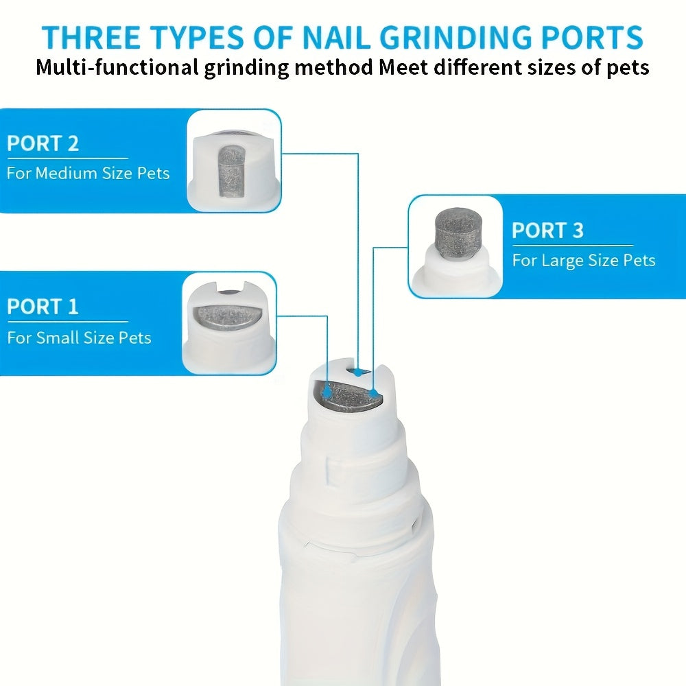 Electric Pet Nail Grinder for Dogs & Cats – Quiet USB Rechargeable Dog Nail Trimmer with 2 Speeds & 3 Port Sizes, Safe Low Noise Claw Grinder Tool