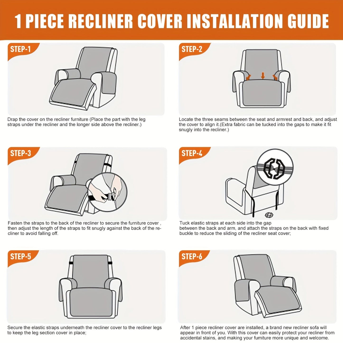 Waterproof Recliner Cover Slipcover with Side Pockets Anti-Slip Straps 4-Layer Quilted Fabric Pet Kid Proof Machine Washable Recliner Chair Protector – 11 Colors