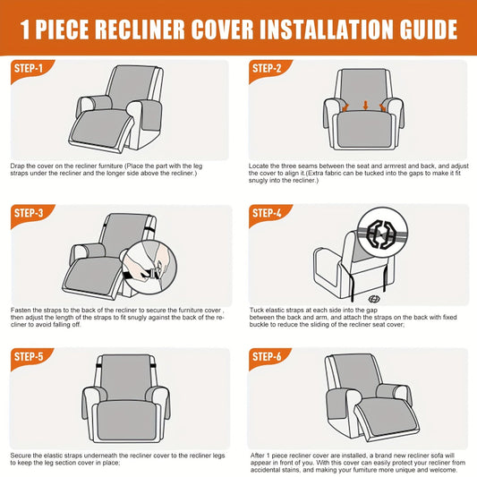Waterproof Recliner Cover Slipcover with Side Pockets Anti-Slip Straps 4-Layer Quilted Fabric Pet Kid Proof Machine Washable Recliner Chair Protector – 11 Colors