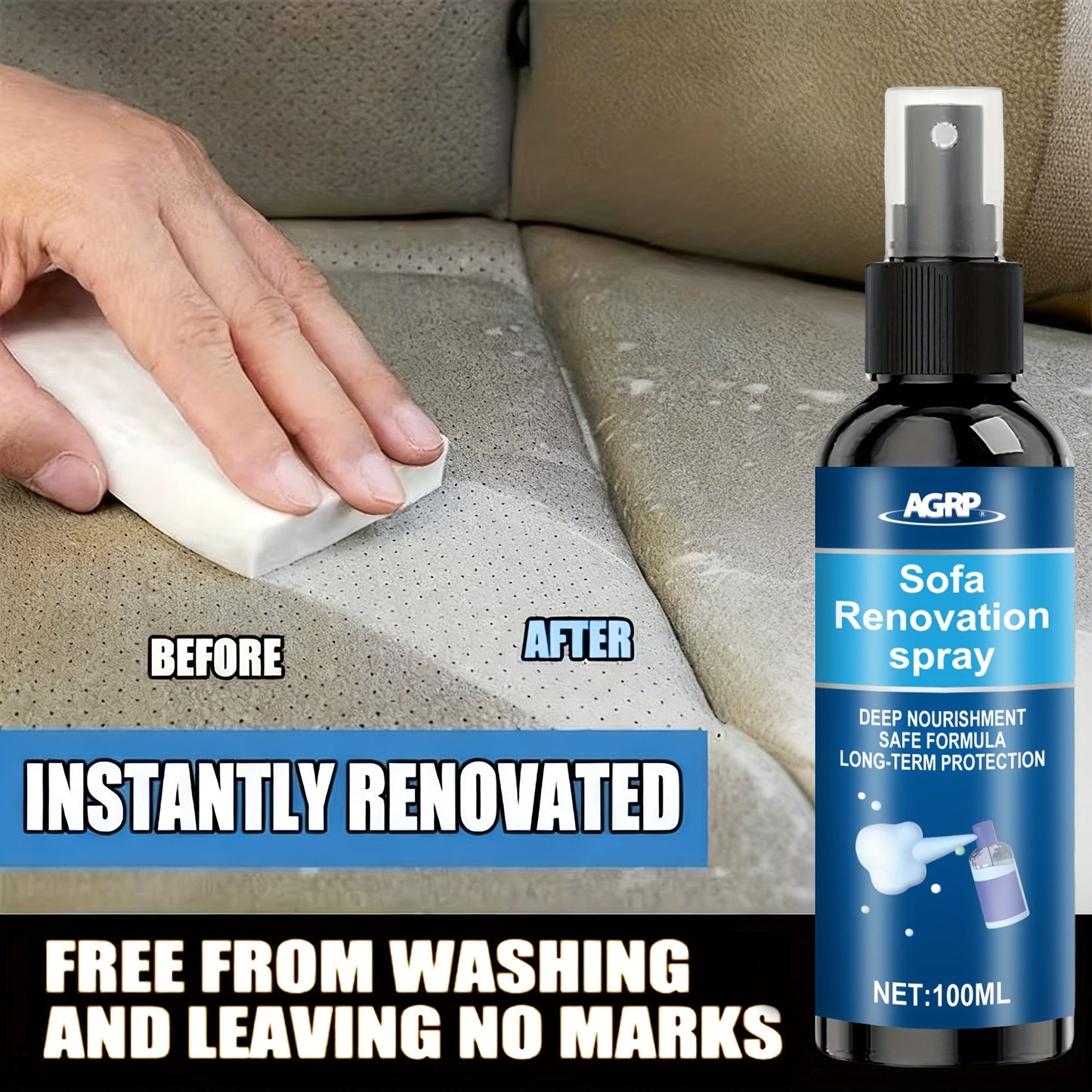 Car Interior Renovator & Restorer 100ml – Multi-Purpose Cleaner for Plastic, Fabric, Seats & Dashboard, Long-Lasting Protection with Applicator Sponge