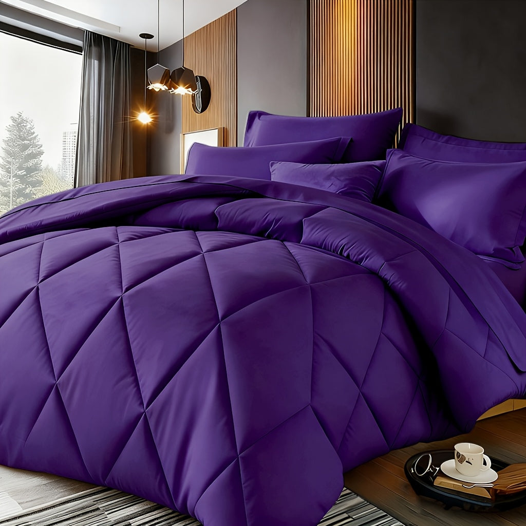 Quilted Comforter Set Twin Queen King Size – Soft Diamond Pattern Quilt with Pillowcases Ultra-Fine Fiber Fill Lightweight Breathable All-Season Bedding 2/3 Piece Multiple Colors