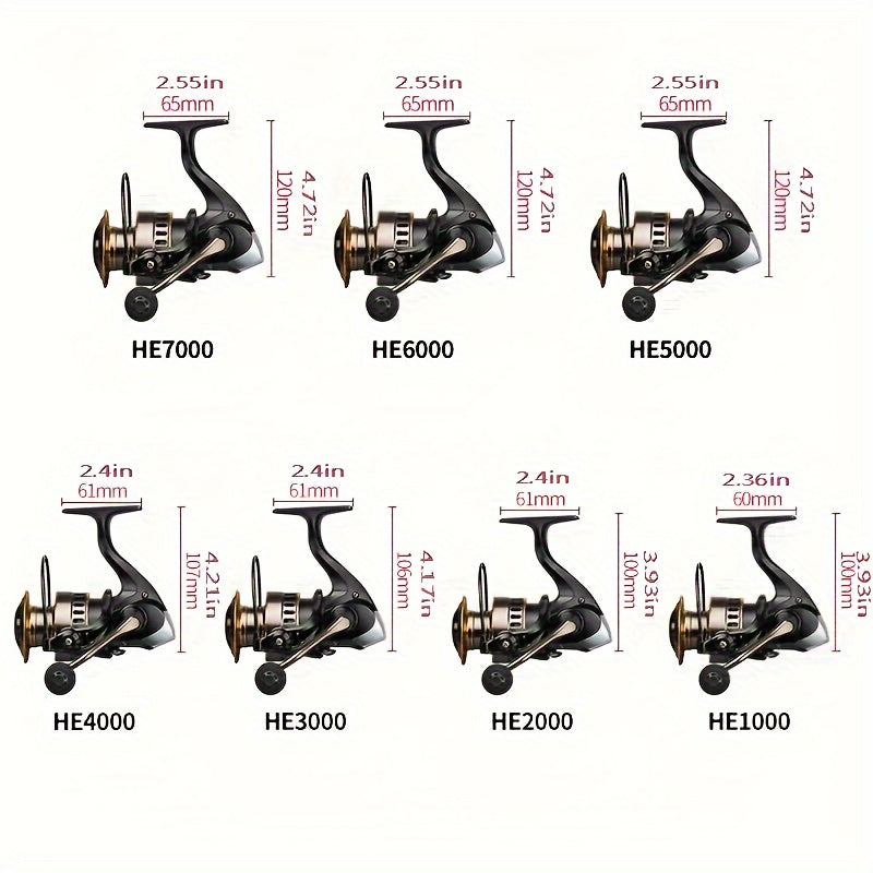 Spinning Fishing Reel HE1000-7000 – 5.2:1 Gear Ratio 22LB Max Drag Metal Body Left Right Hand Interchangeable Smooth Sensitive for Freshwater Saltwater Bass Trout Carp Fishing