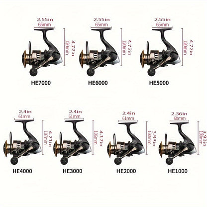Spinning Fishing Reel HE1000-7000 – 5.2:1 Gear Ratio 22LB Max Drag Metal Body Left Right Hand Interchangeable Smooth Sensitive for Freshwater Saltwater Bass Trout Carp Fishing