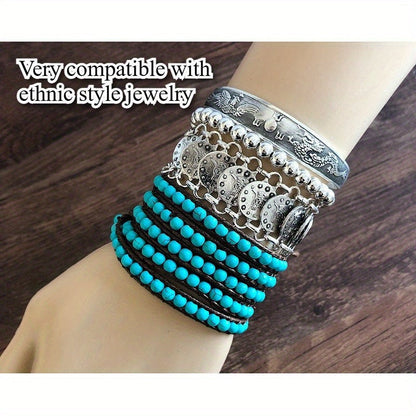 5pcs Retro Ethnic Hollow Engraving Adjustable Open Cuff Bracelet Set for Women Boho Stackable Friendship Bracelets Gift for Christmas Halloween Vacation