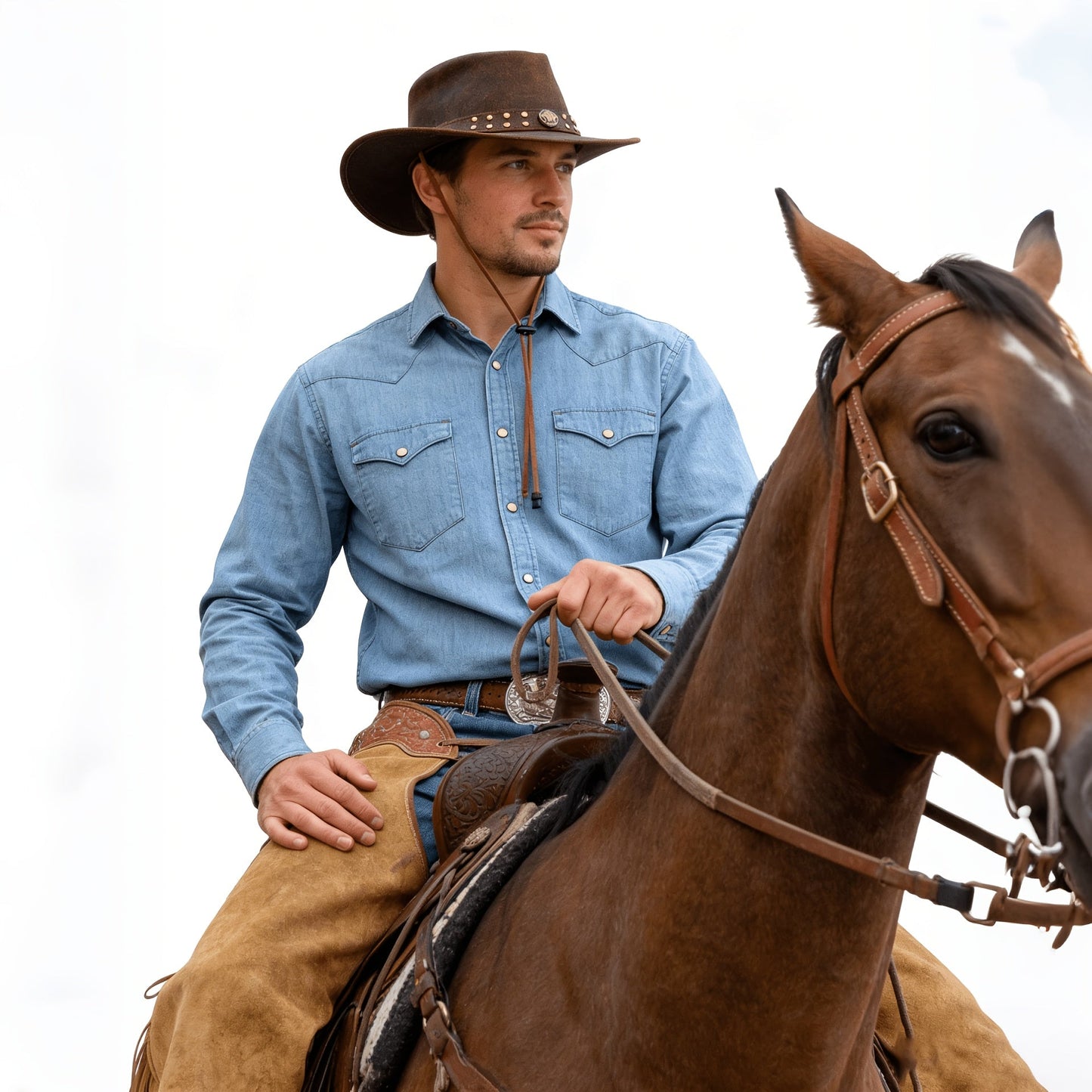 Genuine Leather Cowboy Hat for Men and Women Western Australian Wide Brim Shapeable UV Protection Vintage Brown Hat with Chin Cord Sizes S to 3XL