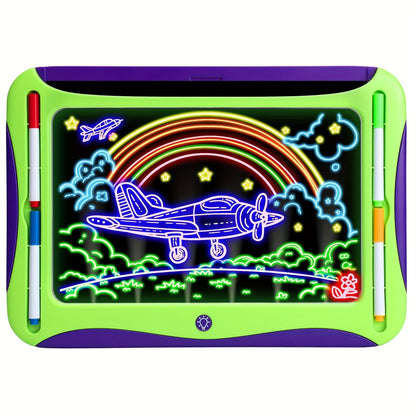 LED Light-Up Drawing Doodle Board for Kids Ages 3-8 – Glow Writing Art Set with 9 Double-Sided Cards & 6 Markers, Educational Learning Travel Toy, Birthday & Christmas Gift for Girls Boys