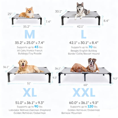 Cooling Elevated Dog Bed Raised Cot with Breathable Mesh & Metal Frame – Washable Portable No-Slip Dog Cot for Indoor & Outdoor Use, Available in 4 Sizes & 7 Colors for All Breeds