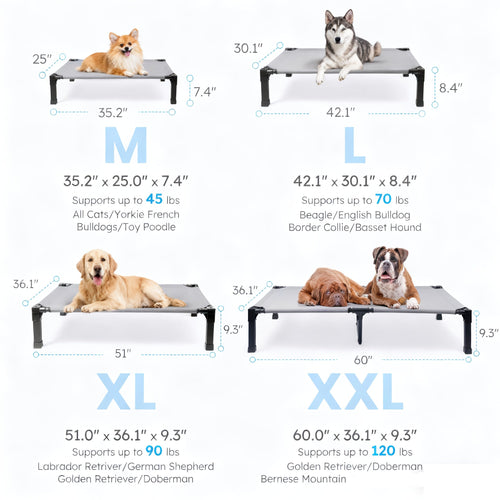 Cooling Elevated Dog Bed Raised Cot with Breathable Mesh & Metal Frame – Washable Portable No-Slip Dog Cot for Indoor & Outdoor Use, Available in 4 Sizes & 7 Colors for All Breeds