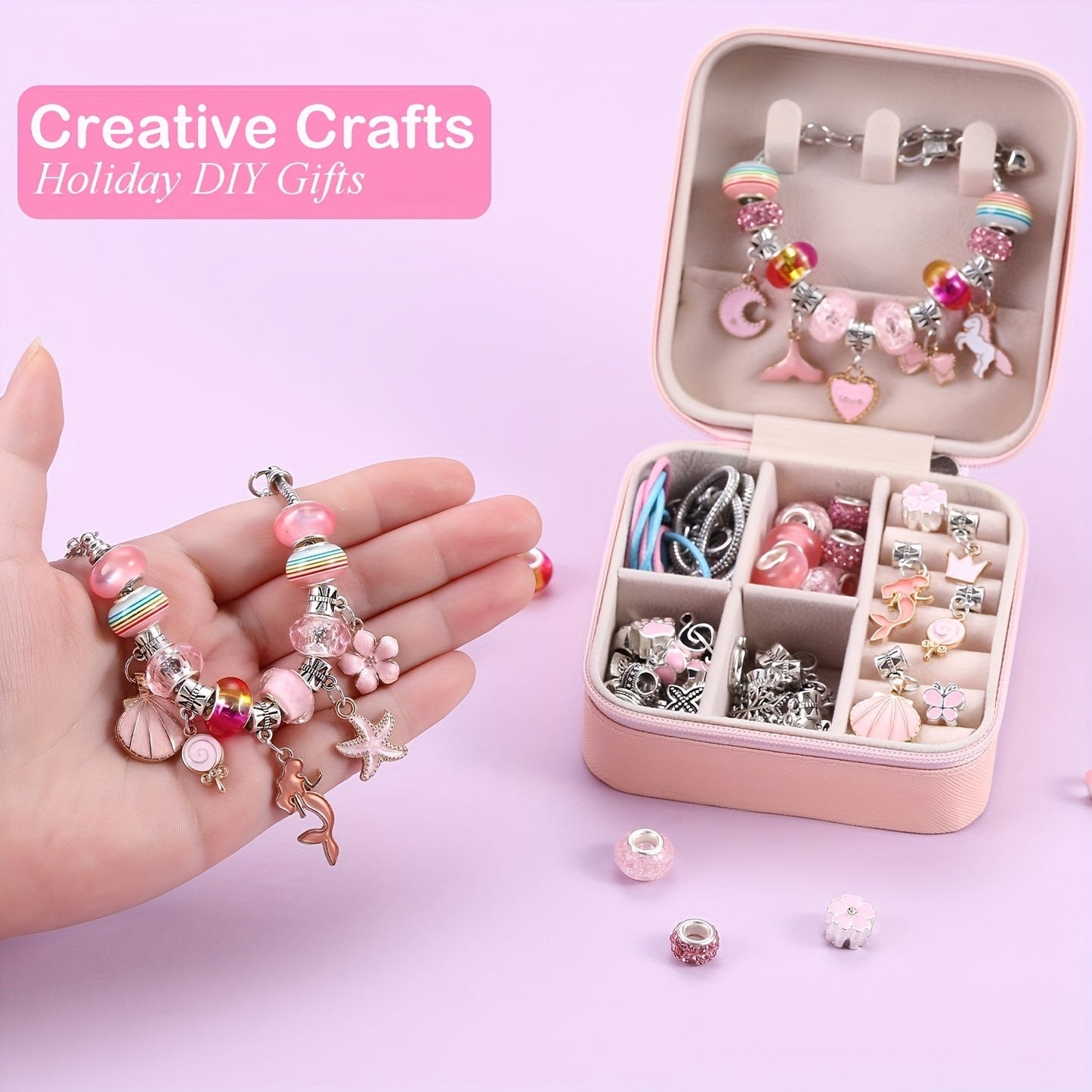 DIY Bracelet Making Kit for Girls Unicorn Mermaid Jewelry Craft Set with Portable Jewelry Box Handmade Beading Gift for Birthday Christmas Graduation Valentine Blue Purple Pink Black