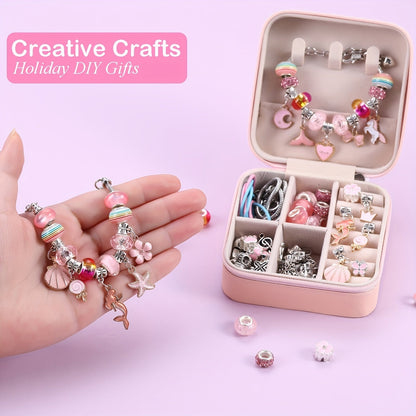DIY Bracelet Making Kit for Girls Unicorn Mermaid Jewelry Craft Set with Portable Jewelry Box Handmade Beading Gift for Birthday Christmas Graduation Valentine Blue Purple Pink Black