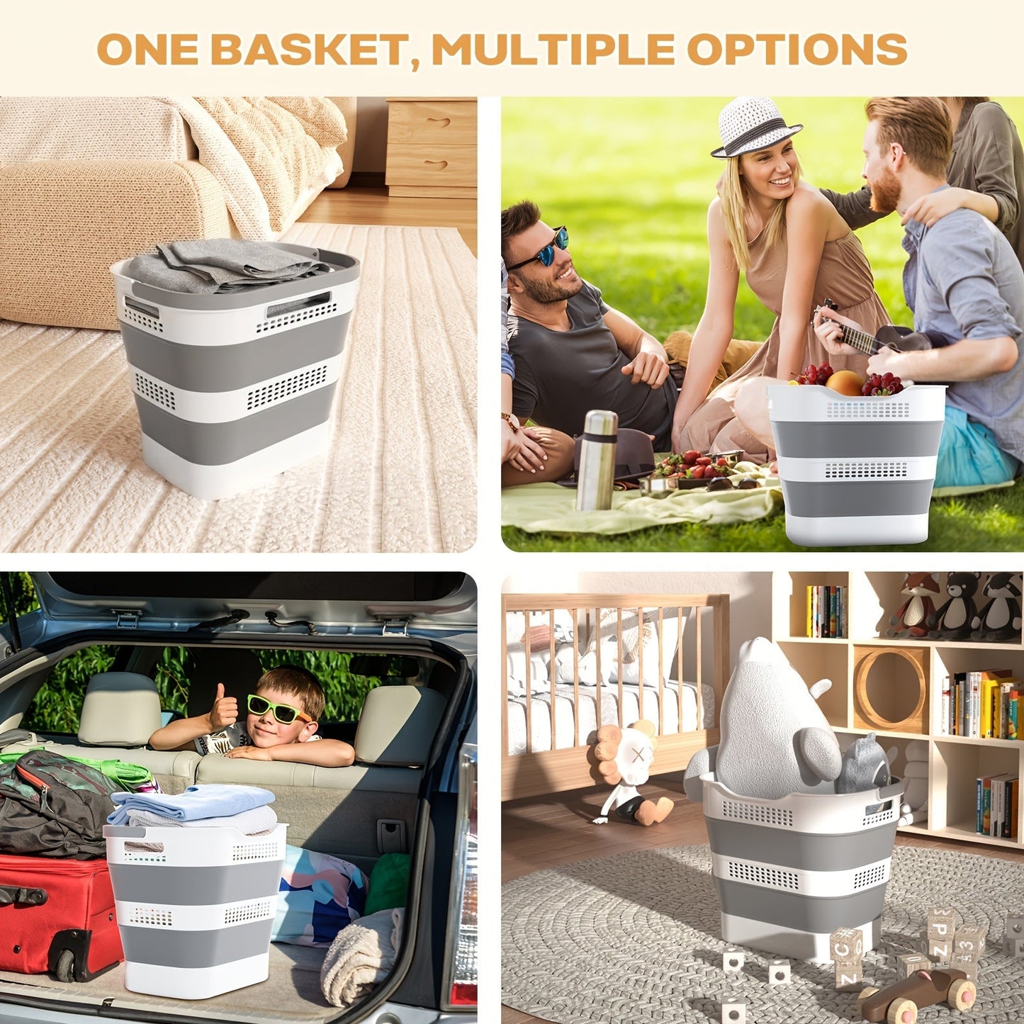 Collapsible Laundry Basket 43L Foldable Pop-Up Hamper with Handles – Durable Plastic Space-Saving Storage Container & Organizer for Laundry Room, Bedroom, Dorm & Small Spaces