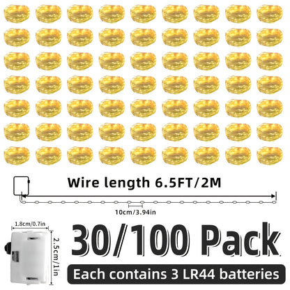 LED Fairy Lights Battery Operated 30/100 Pack – 6.5ft 20 LED Silver Wire Firefly String Lights for Wedding, Christmas, Halloween, Bedroom, Party Table Centerpieces & DIY Crafts Decor