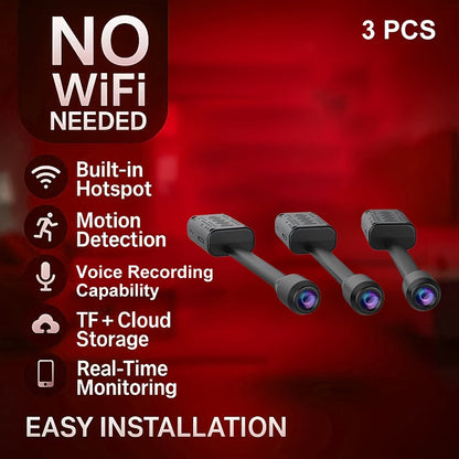 Security Camera 3 Pack 1080P Full HD – Built-In Hotspot No WiFi Required for Local View, Motion Detection, Audio Recording, Cloud & SD Card Storage, USB Plug-In, Easy Install Home Surveillance