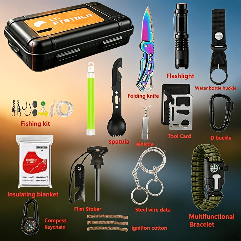 Survival Kit for Men 12 to 115 Piece Emergency Gear Set Flint Fire Starter Multi-Tool – Camping Hiking Hunting Fishing Outdoor Gift for Dad Husband Boyfriend