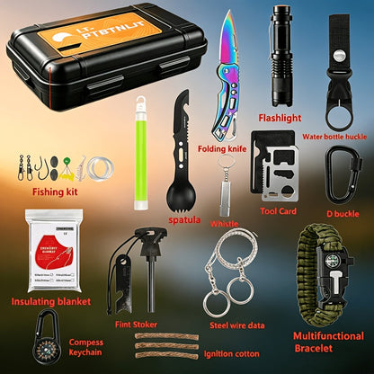 Survival Kit for Men 12 to 115 Piece Emergency Gear Set Flint Fire Starter Multi-Tool – Camping Hiking Hunting Fishing Outdoor Gift for Dad Husband Boyfriend
