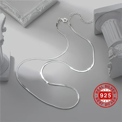 S925 Sterling Silver Flat Snake Chain Necklace Unisex – Handmade Hypoallergenic Artistic Necklace Sizes 18–22 Inch, Stackable Layering Style, Perfect Jewelry Gift for Him or Her