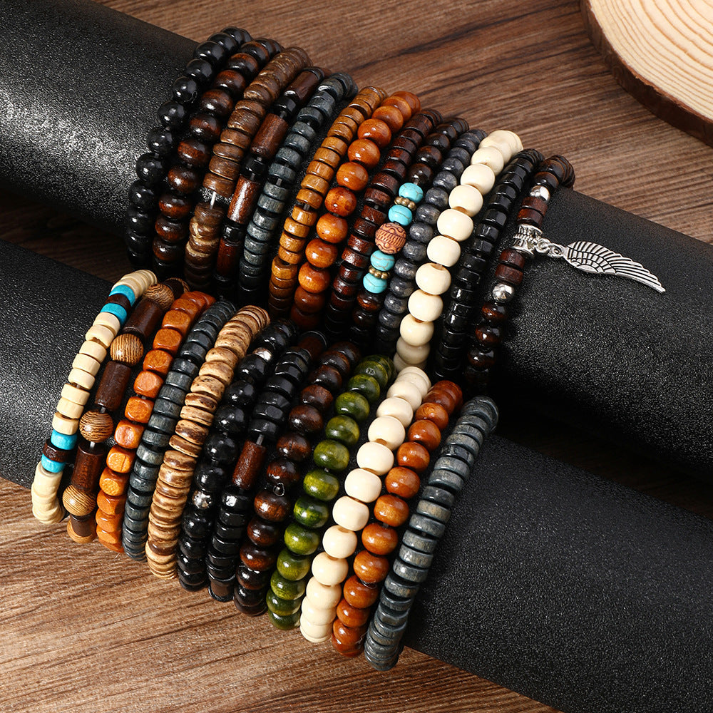 24pcs Boho Western Turquoise Bracelet Set – Multi-Layer Woven Feather, Wooden Bead & Alloy Charms, Retro Stackable Bracelets for Women, Party Favor & Gift for Her