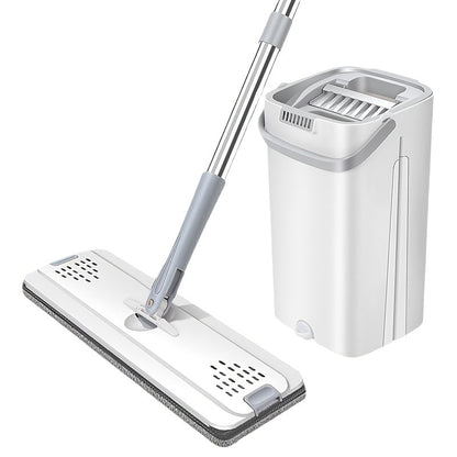 Hands-Free Flat Dust Mop with Bucket – Wet & Dry Floor Cleaning Mop for Bedroom Kitchen Living Room Bathroom, Durable Plastic Household Floor Mop Tool for Hardwood Tile Laminate
