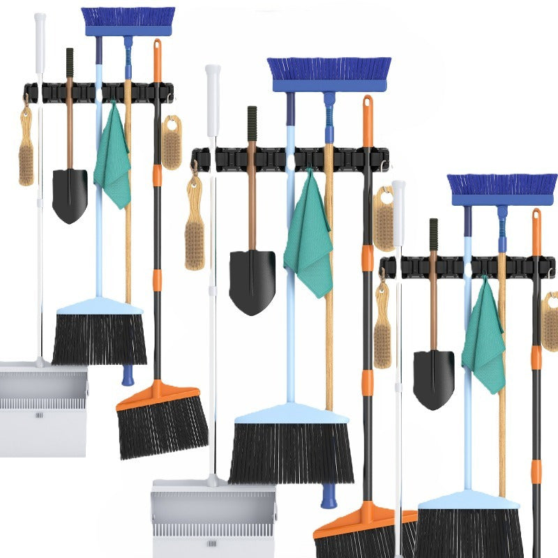 Wall-Mounted Mop and Broom Holder Organizer 5 Slots 6 Hooks Heavy-Duty Non-Slip Cleaning Tool Rack for Home Garage Kitchen Laundry Room Boat – Easy Install on Any Surface