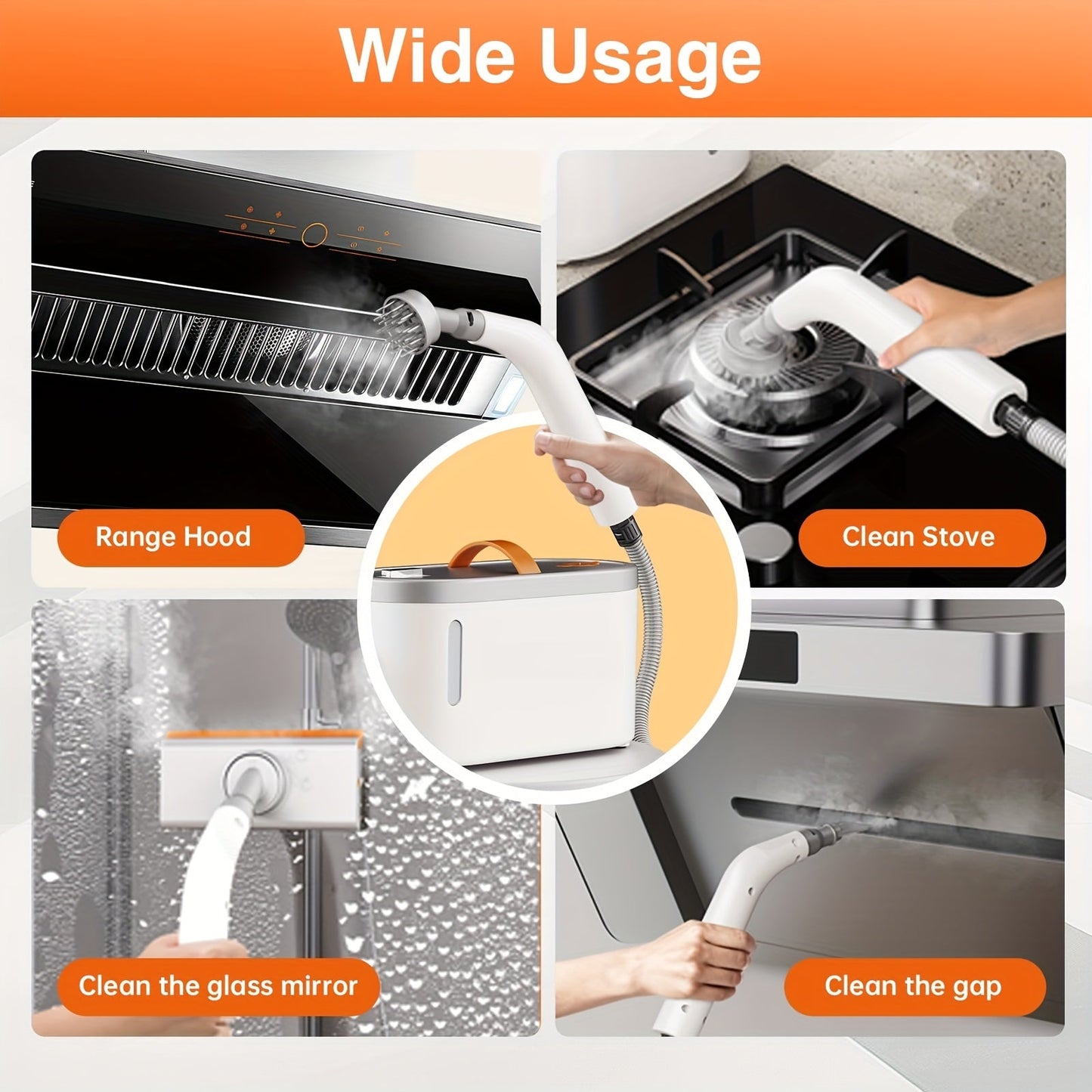 Handheld Steam Cleaner 4.4Bar High-Power Fast Heating 6 Multifunctional Heads 47oz Large Tank Dual Safety for Kitchen Sofa Floor Bathroom Car Refrigerator Air Conditioner