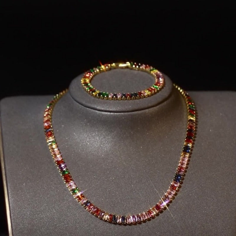 S925 Silver Tennis Bracelet and Necklace Set with Natural Stones - Elegant Stackable Jewelry for Women Daily Wear Vacation Gift Multicolor White Dainty Layering