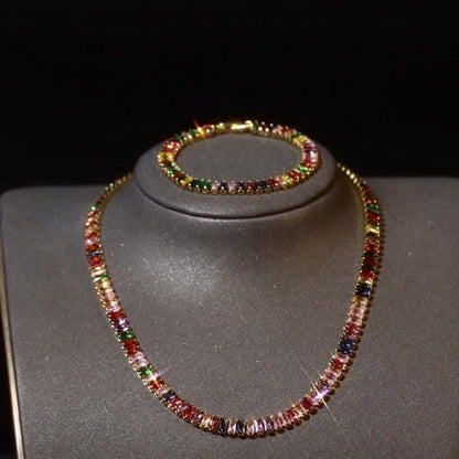 S925 Silver Tennis Bracelet and Necklace Set with Natural Stones - Elegant Stackable Jewelry for Women Daily Wear Vacation Gift Multicolor White Dainty Layering