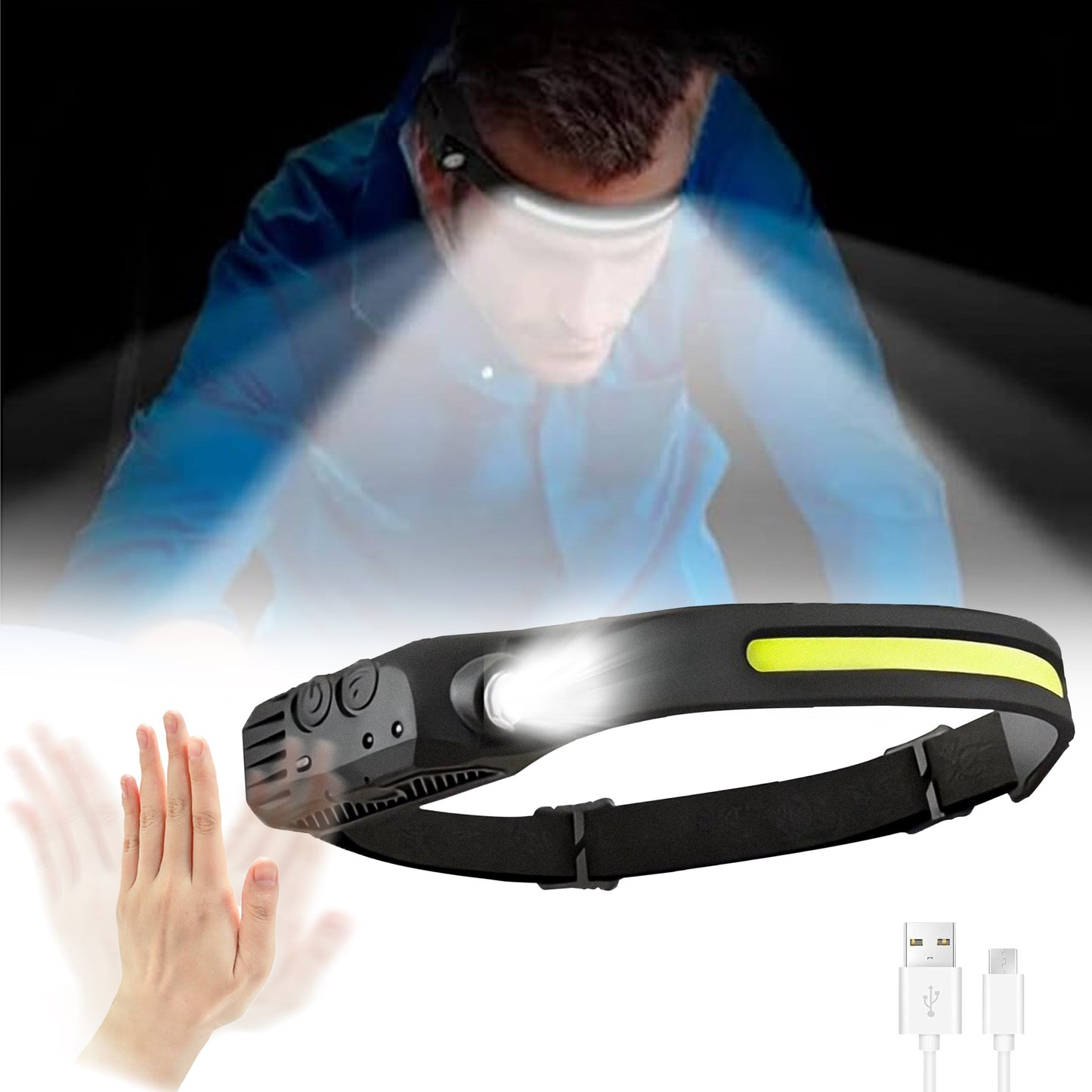 4 Pack USB Rechargeable LED Headlamp Ultra Bright Hands-Free with Adjustable Headband, Built-in 1200mAh Lithium Battery, Multi-Mode Emergency Work Light for Camping Hiking Running Fishing Repairing