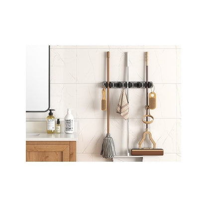Wall-Mounted Mop and Broom Holder Organizer 5 Slots 6 Hooks Heavy-Duty Non-Slip Cleaning Tool Rack for Home Garage Kitchen Laundry Room Boat – Easy Install on Any Surface