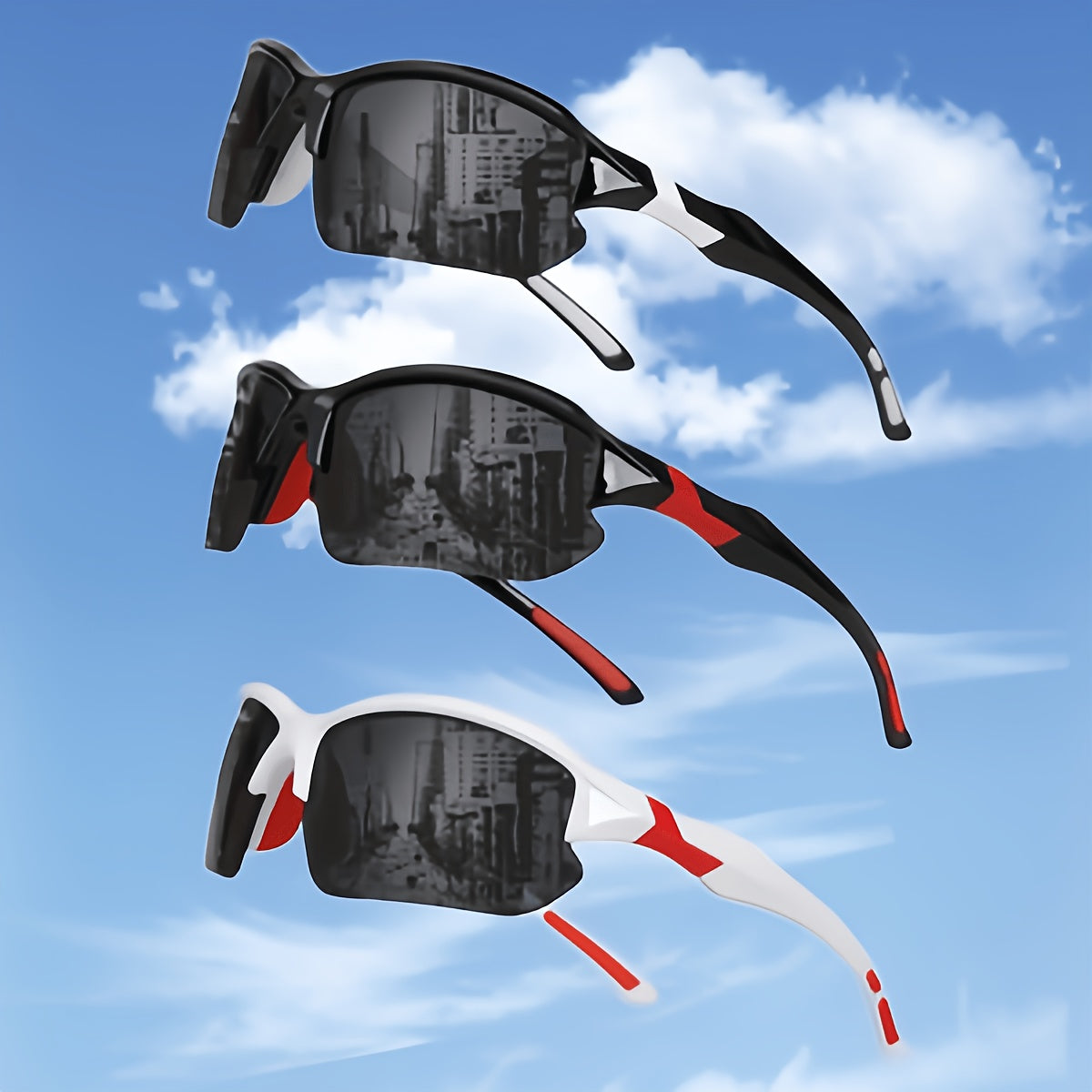 3 Pack Polarized Sunglasses UV400 Protection Unisex Outdoor Sports Eyewear for Cycling Running Fishing Driving Golf, Lightweight Frame Anti-Glare Lenses - Black Yellow Red Set