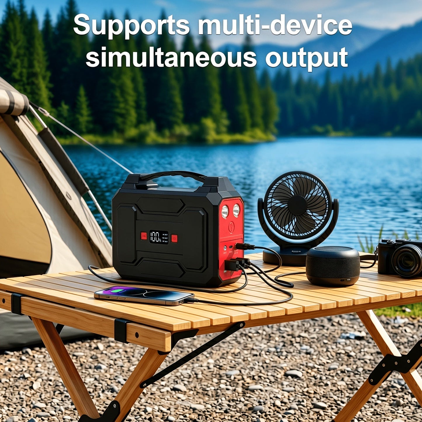 Portable Power Station 100W / 300W Solar Generator – AC Outlet, USB QC3.0, DC Port, LED Flashlight, High Capacity Battery Pack for Camping Hiking Road Trip CPAP Hurricane Emergency