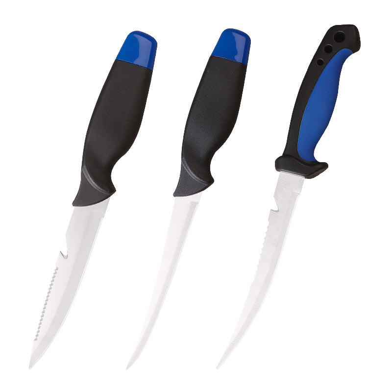 3 Piece Fishing Knife Set with Stainless Steel Blades, Fish Fillet Boning Gutting Knives with Cut Resistant Gloves, Fishing Line Cutter & Cord – Unique Fishing Gift for Anglers & Campers
