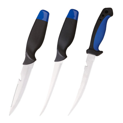 3 Piece Fishing Knife Set with Stainless Steel Blades, Fish Fillet Boning Gutting Knives with Cut Resistant Gloves, Fishing Line Cutter & Cord – Unique Fishing Gift for Anglers & Campers