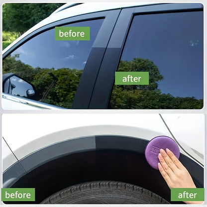 Car Plastic Restorer Kit with Sponge, Auto Interior Shine & Tire Protection Cream, Anti-Yellowing Plastic Renewal Paste for Dashboard, Bumper, Trim & Tires – Fast Refurbishment & Anti-Aging Formula