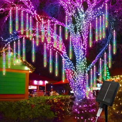 Solar Meteor Shower String Lights – 192 LED Outdoor Fairy Lights, Flower Theme, 8 Modes, Waterproof, for Garden, Patio, Tree, Christmas, Halloween & Independence Day Decorations
