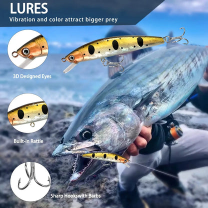 133 Piece Fishing Tackle Kit with Spinner Baits, Wobblers, Lead Jigs, Sinkers, Hooks & Tackle Box – Complete Freshwater Beginner Fishing Set for Bass, Trout & Panfish