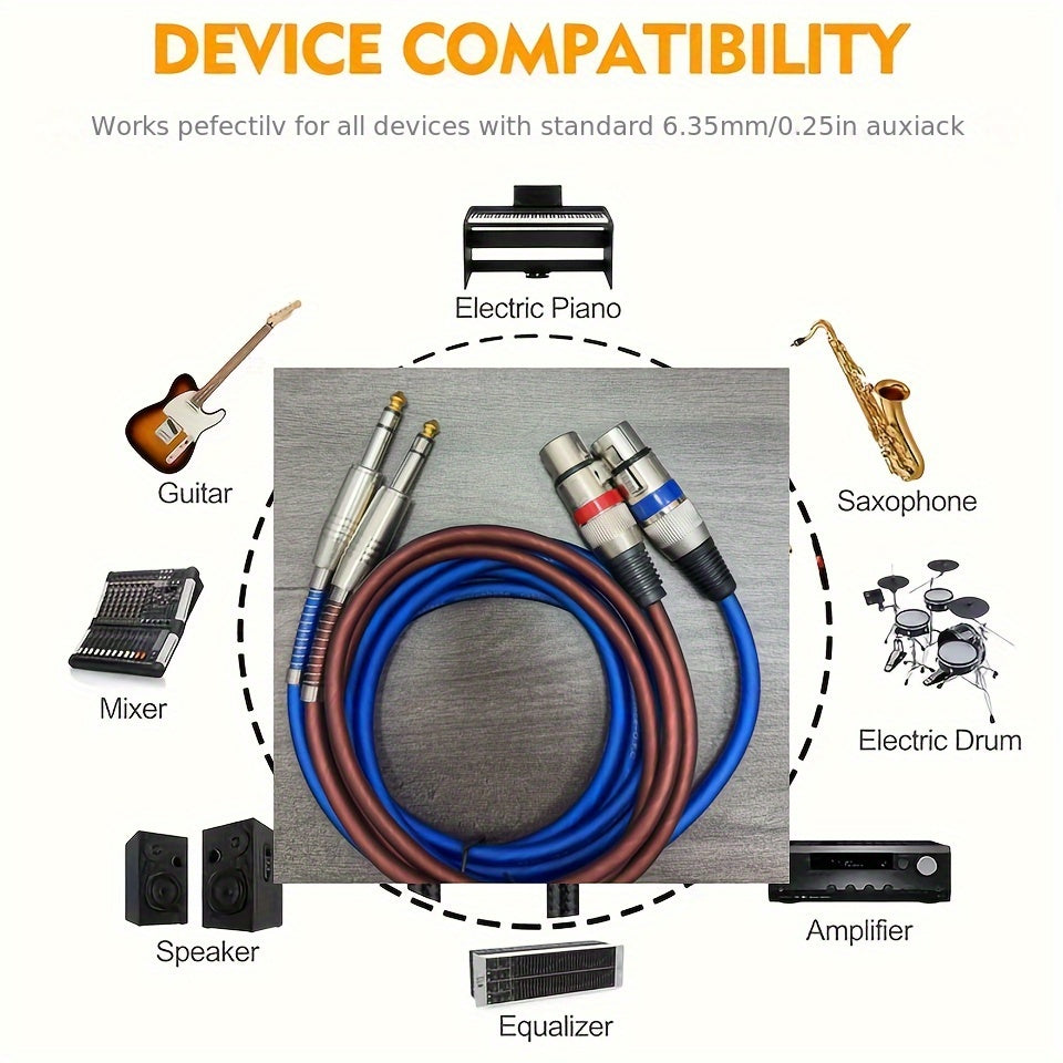 2-Pack 6.5mm TRS to XLR Female Balanced Audio Cable – Tinned Copper Core Mic Cord for Microphone Mixers, Recording Studios & Stage Lighting, Available in 3FT, 39-Inch & 78-Inch Lengths
