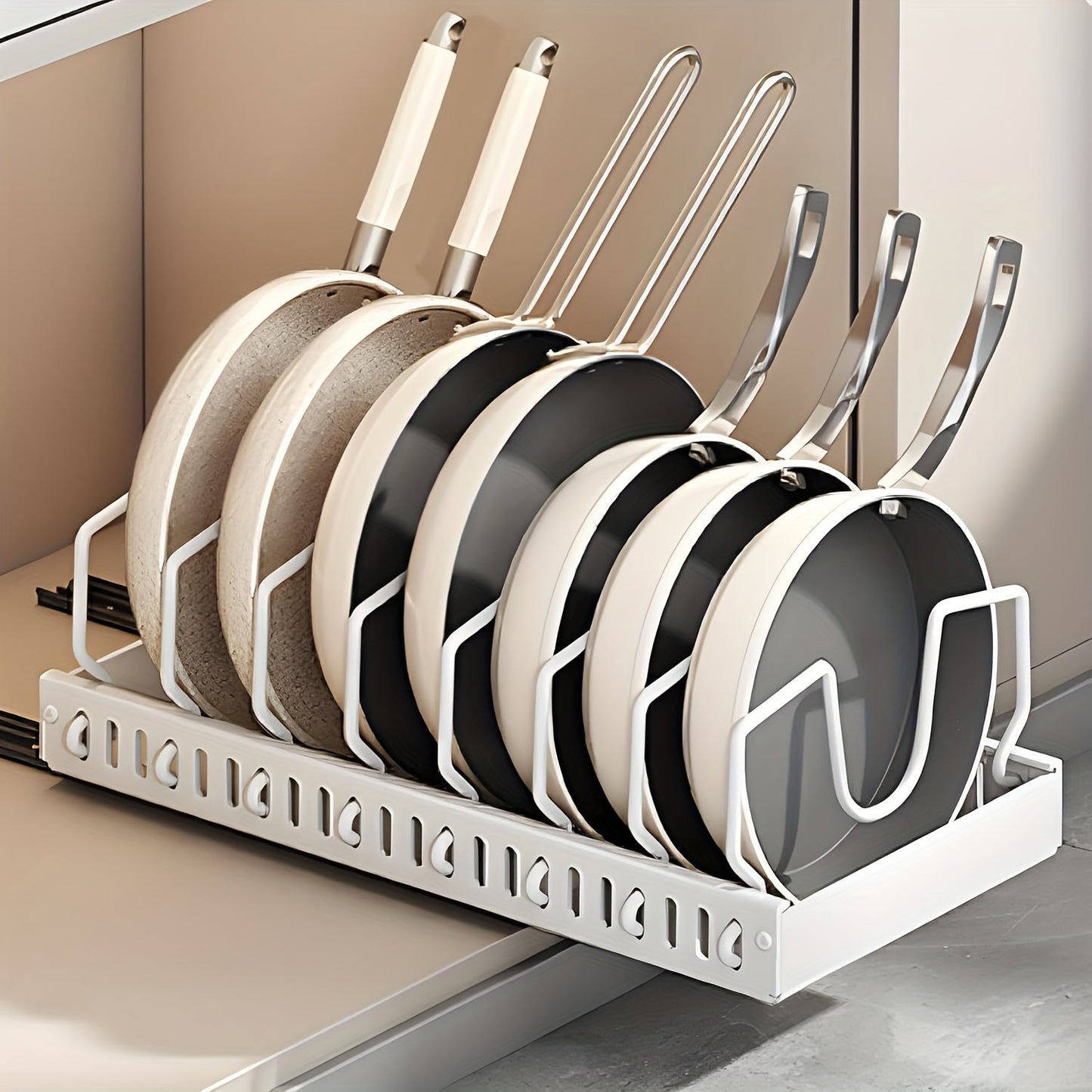 Pull-Out Pot and Pan Organizer for Kitchen Cabinets – Sliding Lid Rack & Pan Holder with 8/16 Adjustable Dividers for Storing Lids, Baking Tools & Plates, Cabinet Storage Box, Black or White