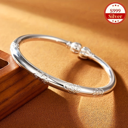 S999 Sterling Silver Tribal Style Bracelet for Women – Simple Elegant Bangle for Daily Wear, All Seasons, Mother’s Day, Birthday & Gift Giving