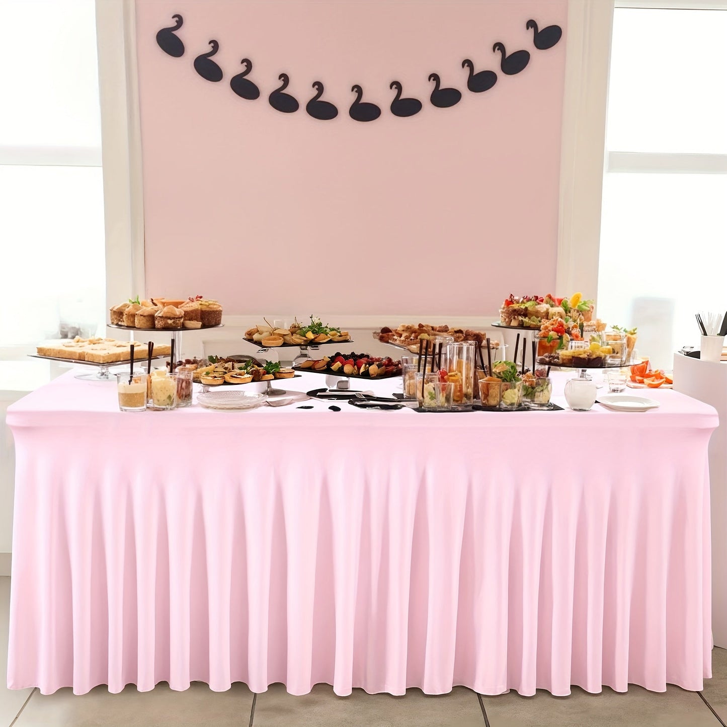 Elastic Spandex Table Cover with Jellyfish Skirt Thickened Non-Transparent High Stretch Polyester Tablecloth for 4ft 6ft Tables Party Birthday Wedding Banquet Hotel Conference Trade Show