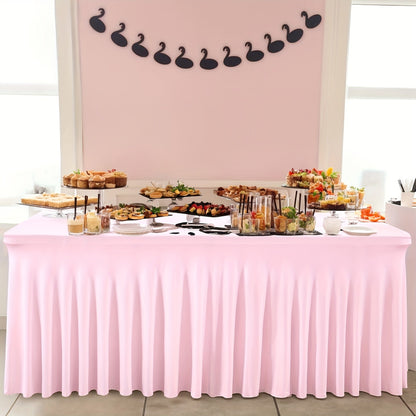Elastic Spandex Table Cover with Jellyfish Skirt Thickened Non-Transparent High Stretch Polyester Tablecloth for 4ft 6ft Tables Party Birthday Wedding Banquet Hotel Conference Trade Show