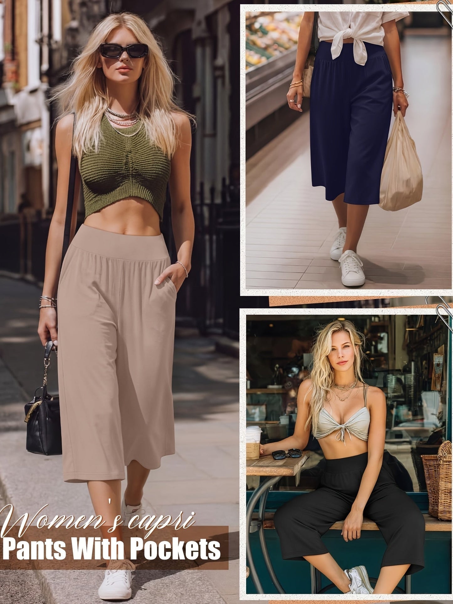 Women's Capri Pants 3-Pack – Loose Lounge Cropped Sweatpants Joggers with Pockets & Elastic Waist, Yoga Capri for Spring Summer Fall Casual Weekend Wear
