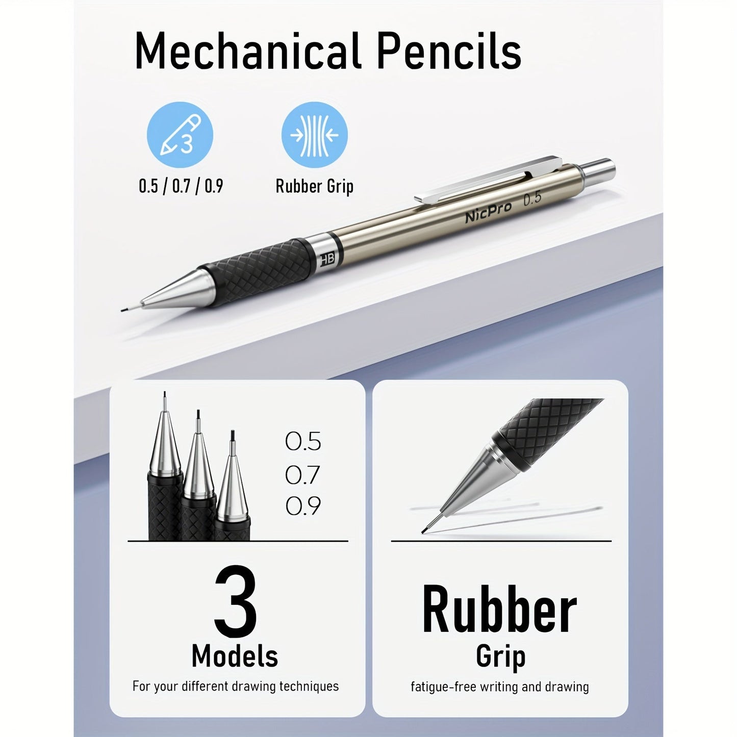 34-Piece Art Mechanical Pencil Set with Case 6 Metal Drafting Pencils 0.5mm 0.7mm 0.9mm 2mm Lead Tips 19 Refill Leads Erasers for Sketching Drawing Artists