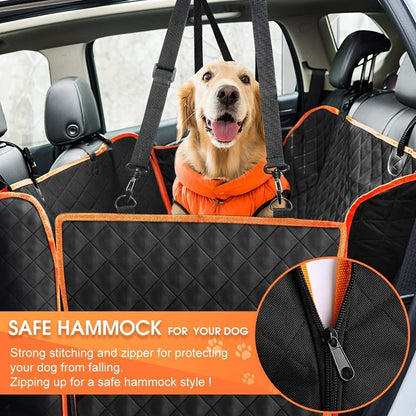 Dog Car Seat Cover Pet Hammock – Scratchproof Nonslip Backseat Protector with 4 Storage Bags & Side Flaps for Cars, Trucks & SUVs