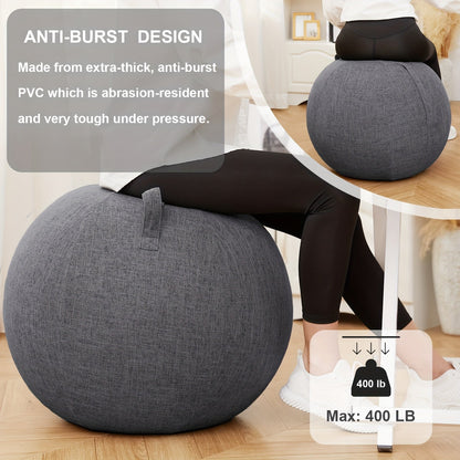 Exercise Ball Chair 65cm with Fabric Cover Anti-Burst Yoga Ball Seat for Home Office Desk Pilates Core Training Pregnancy Birthing Ball – Improves Posture & Relieves Back Pain, Grey & Black
