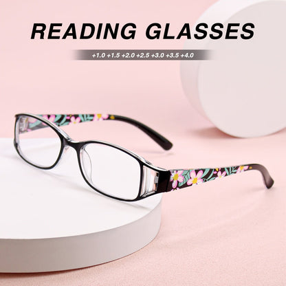 9 Pack Vintage Floral Square Frame Reading Glasses for Women, Lightweight Stylish Readers with Flower-Embellished Frames for Office & Everyday Use, Perfect Gift Set
